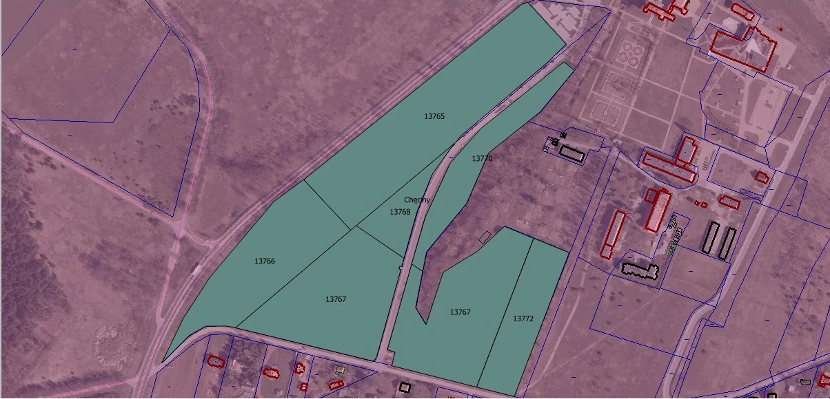 Mapa terenów inwestycyjnych RCNT — układ działek przy S7
